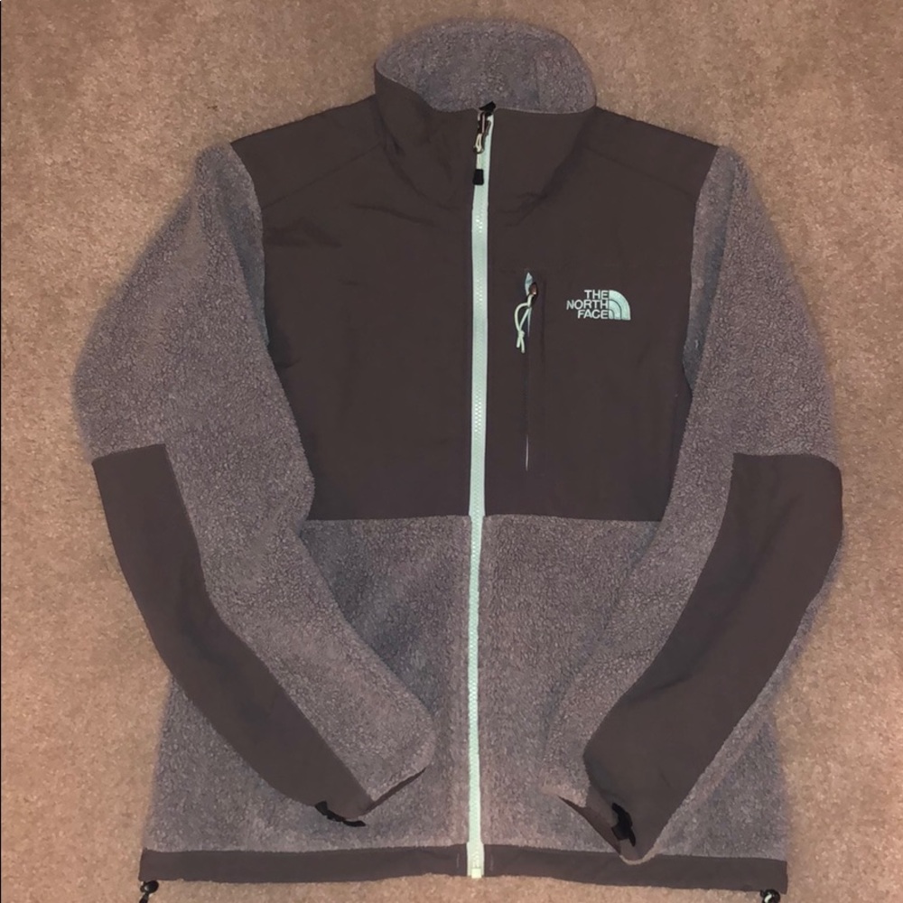 The North Face Gray and Mint Denali Fleece Jacket
